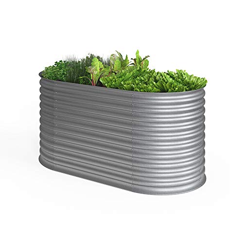 ok-Living Hochbeet Kräuterbeet Gemüsebeet oval 160x80x82cm (LxBxH) Silber Pflanzkasten Frühbeet Aufzucht Beet Garten von ok-living