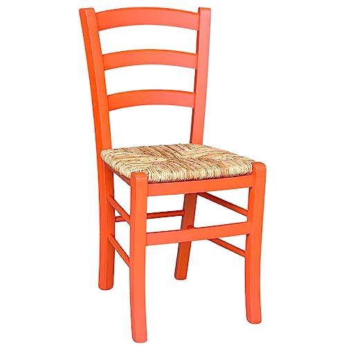Orange Venedig Holz Stuhl mit Sitz aus Reisstroh von okAffareFatto di Zimbardi Costanza