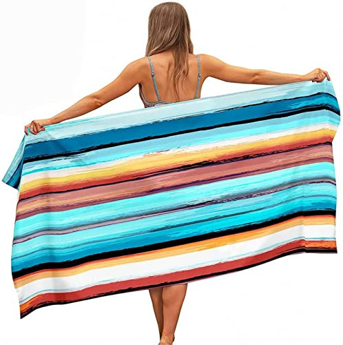 Badetuch Groß 80x160 cm, Mikrofaser Schnelltrocknend Strandtuch 3D Bunte Streifen Strandhandtuch Sauna Badehandtuch Yoga Handtuch Strandtücher Strandlaken Duschtuch Duschhandtuch von okoikfc