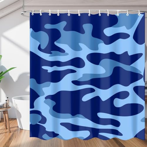 Duschvorhang 120 x 200 cm Marineblaue Tarnung, 3D Duschvorhang Anti-Schimmel Marineblaue Tarnung, Shower Curtains Polyester Wasserdicht Duschvorhänge für Badezimmer, Bad Vorhang mit 12 Haken b1034 von okoikfc