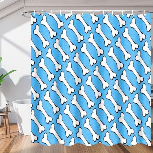 Duschvorhang 150x200 cm Blaue Musterknochen, 3D Duschvorhang Anti-Schimmel Blaue Musterknochen, Shower Curtains Polyester Wasserdicht Duschvorhänge für Badezimmer, Bad Vorhang mit 12 Haken b2636 von okoikfc