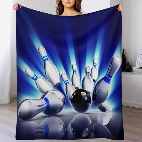 Kuscheldecke 80 x 150 cm 3D Drucken Blau Decke Flanell Fleecedecke Weich Warm Flauschig kuscheldecken Bowling Wohndecke Decken für Sofadecke Couchdecke, Kinder Erwachsene O627 von okoikfc
