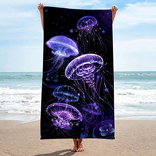 Strandtuch 80x160 cm 3D Lila Quallen, Microfaser Handtücher, Strandlaken Handtuch, Schnell Trocknen Strandhandtuch Herren Frauen Badetücher, Badetuch, Strandtücher von okoikfc