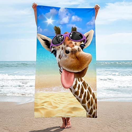 Strandtuch 90x180 cm 3D Giraffe Mit Brille, Microfaser Handtücher, Strandlaken Handtuch, Schnell Trocknen Strandhandtuch Herren Frauen Badetücher, Badetuch, Strandtücher von okoikfc