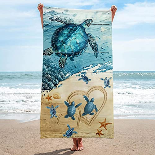 Strandtuch groß 100x200 cm 3D Blaue Schildkröte, Microfaser Handtücher, Strandlaken Handtuch, Schnell Trocknen Strandhandtuch Herren Frauen Badetücher, Badetuch, Strandtücher von okoikfc