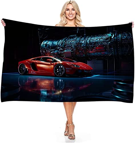 Strandtuch groß 70x150 cm 3D Roter Sportwagen, Microfaser Handtücher, Strandlaken Handtuch, Schnell Trocknen Strandhandtuch Herren Frauen Badetücher, Badetuch, Strandtücher von okoikfc