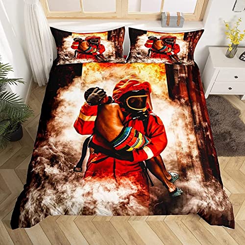 okoikfc Bettwäsche 135x200, 3D Rettungsaktion der Feuerwehr Winter 110gsm Weiche GebüRstet Mikrofaser Bettzeug Set, Bettbezug + 2 Kissenbezug 80x80 cm mit ReißVerschluss von okoikfc