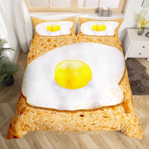 okoikfc Bettwäsche 155x200 Brot Weiche Mikrofaser Spiegeleier Bettbezug 155x200 Duvet Cover mit 2 Kissenbezug 80x80 cm, Bedding Set Für Kinder Erwachsene FF38 von okoikfc