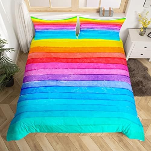 okoikfc Bettwäsche 155x200 Regenbogen Weiche Mikrofaser Vertikale Streifen Bettbezug 155x200 Duvet Cover mit 2 Kissenbezug 80x80 cm, Bedding Set Für Kinder Erwachsene FF3 von okoikfc