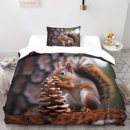 okoikfc Bettwäsche 155x200 Tierwelt Weiche Mikrofaser Eichhörnchen Bettbezug 155x200 Duvet Cover mit 2 Kissenbezug 80x80 cm, Bedding Set Für Kinder Erwachsene FF52 von okoikfc