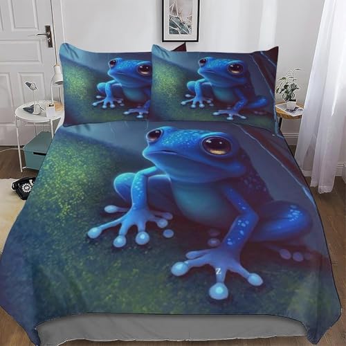 okoikfc Bettwäsche 155x220 Blau Weiche Mikrofaser Frosch Bettbezug 155x220 Duvet Cover mit 2 Kissenbezug 80x80 cm, Bedding Set Für Kinder Erwachsene FF25 von okoikfc