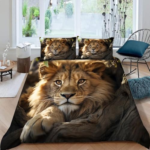 okoikfc Bettwäsche 200x200 Löwe Weiche Mikrofaser Afrikanische Tiere Bettbezug 200x200 Duvet Cover mit 2 Kissenbezug 80x80 cm, Bedding Set Für Kinder Erwachsene FF110 von okoikfc