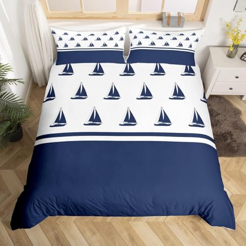 okoikfc Bettwäsche 220x240 Blau Weiche Mikrofaser Segelboot Bettbezug 220x240 Duvet Cover mit 2 Kissenbezug 80x80 cm, Bedding Set Für Kinder Erwachsene FF91 von okoikfc