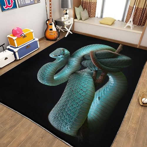 okoikfc Blau Teppich Wohnzimmer, 3D Schlange Teppich 120 x 170 cm, Waschbarer rutschfest Teppiche für Kinderzimmer Schlafzimmer Deko Antirutschmatte Carpet L863 von okoikfc