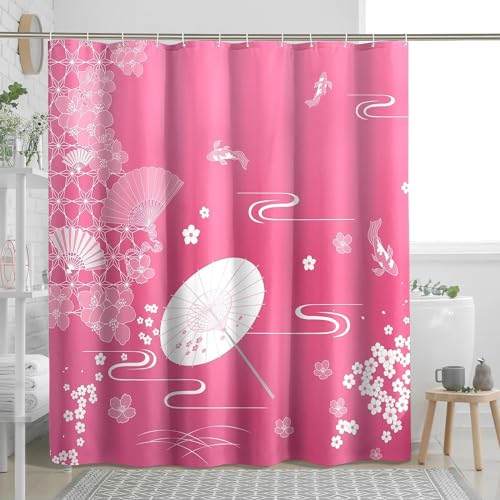 okoikfc Duschvorhang 100x200 cm Japan Pink, 3D Duschvorhang Anti-Schimmel Japan Pink, Shower Curtains Polyester Wasserdicht Duschvorhänge für Badezimmer, Bad Vorhang mit 12 Haken b2745 von okoikfc