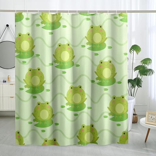 okoikfc Duschvorhang 120 x 200 cm Frosch-Cartoon, 3D Duschvorhang Anti-Schimmel Frosch-Cartoon, Shower Curtains Polyester Wasserdicht Duschvorhänge für Badezimmer, Bad Vorhang mit 12 Haken b2544 von okoikfc
