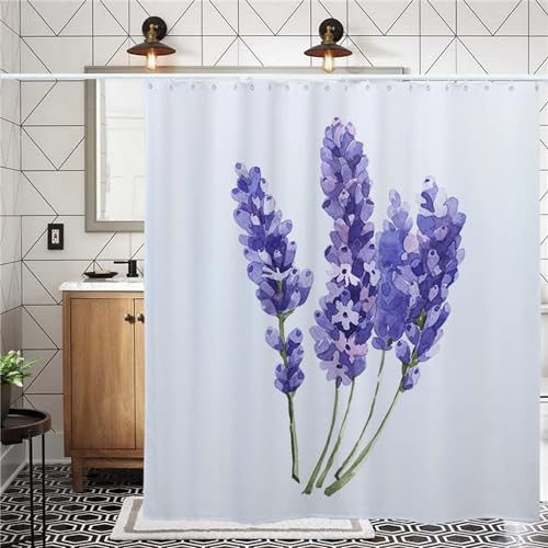 okoikfc Duschvorhang 120 x 200 cm Lavendelblau, 3D Duschvorhang Anti-Schimmel Lavendelblau, Shower Curtains Polyester Wasserdicht Duschvorhänge für Badezimmer, Bad Vorhang mit 12 Haken b2674 von okoikfc