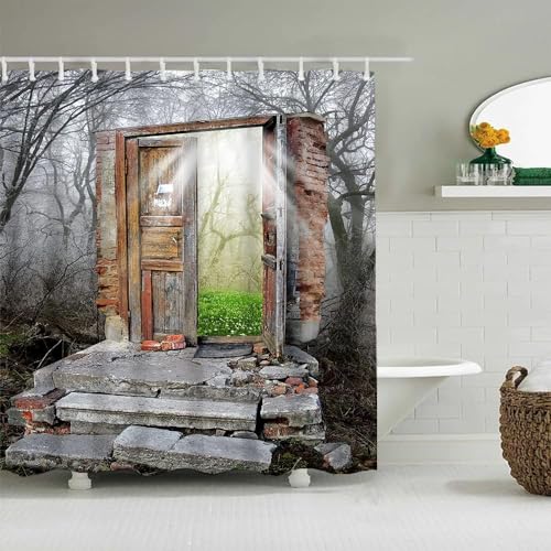 okoikfc Duschvorhang 180x220 cm Retro Country, 3D Duschvorhang Anti-Schimmel Retro Country, Shower Curtains Polyester Wasserdicht Duschvorhänge für Badezimmer, Bad Vorhang mit 12 Haken b2630 von okoikfc