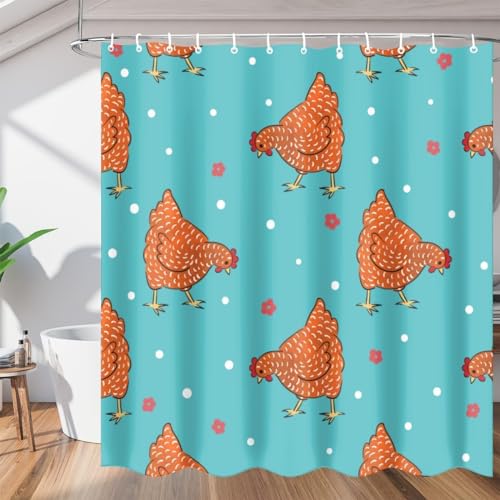 okoikfc Duschvorhang 90x180 cm Hähnchen Orange, 3D Duschvorhang Anti-Schimmel Hähnchen Orange, Shower Curtains Polyester Wasserdicht Duschvorhänge für Badezimmer, Bad Vorhang mit 8 Haken b2722 von okoikfc