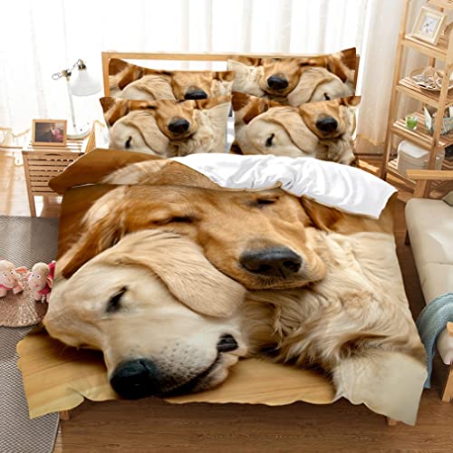 okoikfc Golden Retriever Bettwäsche 135x200 3D Betten Set Microfaser Bettbezug + 2 Kissenbezug 80x80 cm Bettwäsche Set Kinder Jungen Mädchen Männer von okoikfc