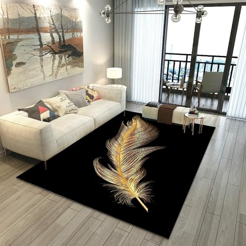 okoikfc Goldene Feder Teppich 100 x 150 cm 3D Goldene Feder Teppich Wohnzimmer, Teppiche für Kinderzimmer Schlafzimmer Deko Antirutschmatte Carpet Matte K532 von okoikfc