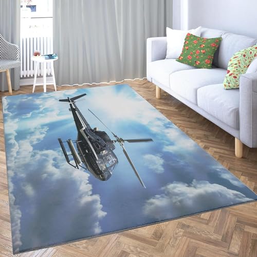 okoikfc Hubschrauber Teppich 3D Teppich Wohnzimmer 100 x 150 cm Waschbarer rutschfest Teppiche für Kinderzimmer Schlafzimmer Deko Antirutschmatte Carpet Matte B982 von okoikfc