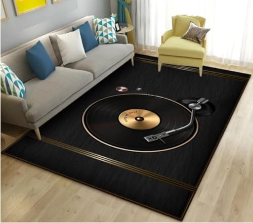 okoikfc Retro-Grammophon Teppich 3D Teppich Wohnzimmer 140 x 200 cm Waschbarer rutschfest Teppiche für Kinderzimmer Schlafzimmer Deko Antirutschmatte Carpet Matte B1218 von okoikfc