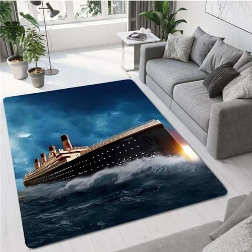 okoikfc Teppich 140 x 200 cm Kreuzfahrtschiff 3D Teppich Wohnzimmer Kreuzfahrtschiff Waschbarer rutschfest, Teppiche für Kinderzimmer Schlafzimmer Deko Antirutschmatte Carpet Matte,A870 von okoikfc