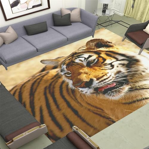 okoikfc Teppich 140 x 200 cm Tiger 3D Teppich Wohnzimmer Tiger Waschbarer rutschfest, Teppiche für Kinderzimmer Schlafzimmer Deko Antirutschmatte Carpet Matte,A216 von okoikfc