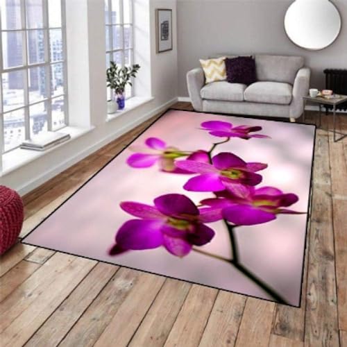 okoikfc Teppich Wohnzimmer 100 x 150 cm Orchidee Teppich 3D Anlage Waschbarer rutschfest, Teppiche für Kinderzimmer Schlafzimmer Deko Antirutschmatte Teppich Matte von okoikfc