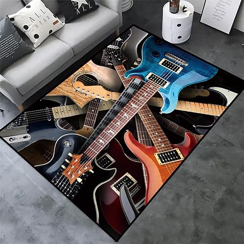 okoikfc Teppich Wohnzimmer 60 x 120 cm Rock'n'Roll Teppich 3D Gitarre Waschbarer rutschfest, Teppiche für Kinderzimmer Schlafzimmer Deko Antirutschmatte Teppich Matte von okoikfc