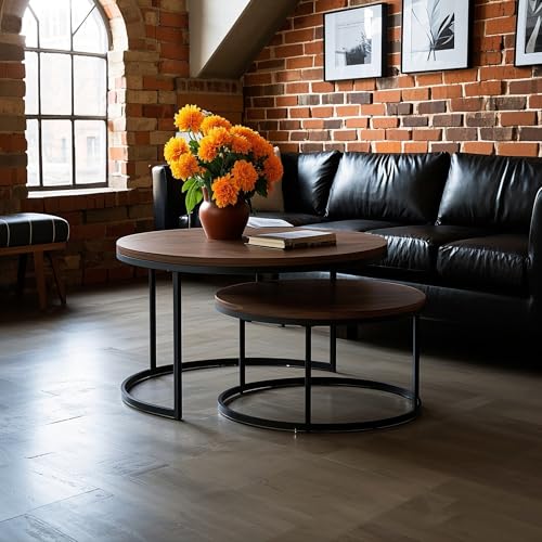 okwish Couchtisch 2er Set Satztisch Marmor Garten, Outdoor Couchtisch，Balkontisch Wohnzimmertisch für Schlafzimmer (Braun-A) von okwish