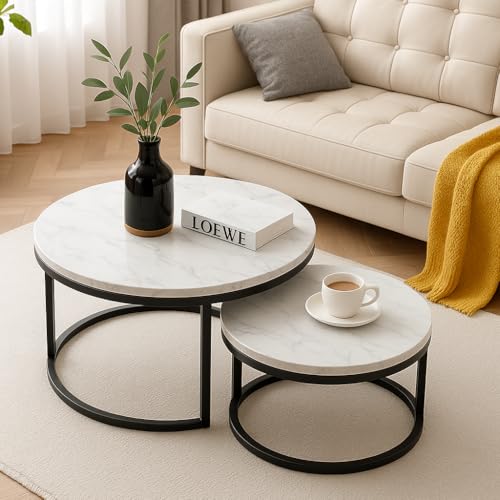 okwish Couchtisch 2er Set Satztisch Marmor Garten, Outdoor Couchtisch，Balkontisch Wohnzimmertisch für Schlafzimmer (Schwarz-A) von okwish