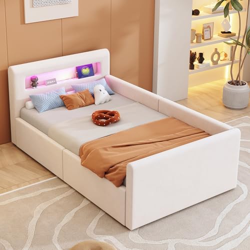 okwish Polsterbett Kinderbett 90x200 cm, Jugendbett mit hydraulischem Stauraum, LED Nachtlicht & USB-Anschluss, Samtstoff, Beige, ohne Matratze okwish Polsterbett Kinderbett 90x200 cm, Jugendbett mit hydraulischem Stauraum, LED Nachtlicht & USB-Anschluss, Samtstoff, Beige, ohne Matratze von okwish