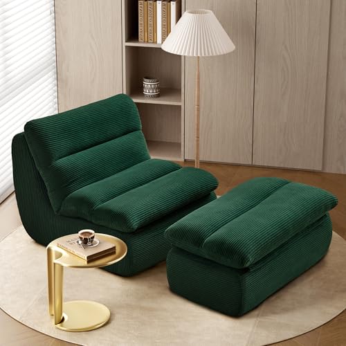 okwish Sitzsack Sofa Mit Fußhocker Sofa aus Grün Cordstoff von okwish
