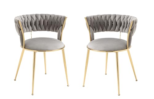 okybaby 2er Set Bequeme Esszimmerstühle, Samt Gepolsterter Stuhl mit Metallbeinen und Armlehnen, Küche & Wohnzimmer, Schwarz von okybaby