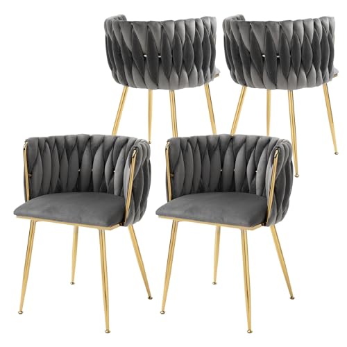 okybaby 4er Set Bequeme Esszimmerstühle, Samt Gepolsterter Stuhl mit Metallbeinen und Armlehnen, Küche & Wohnzimmer, Grau von okybaby