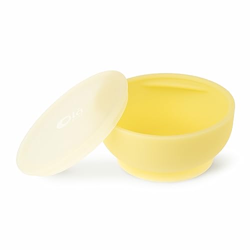 olababy Schüssel mit Saugnapf aus 100% Silikon für selbstständiges Füttern von Babys und Kleinkindern (Zitrone) von olababy