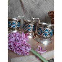 3Er Set Teeglas Metall Halter Glashalter Vintage Küche Dekor Teetasse Sammlerstücke Alt Retro Decor von oldbarnstars