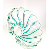 Glasschüssel Glasschale Obstschale Kristallglas Grün Weiß Mid Century Retro Vintage 50'er Jahre von oldcamerasandmore