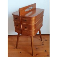 Nähkasten Nähkästchen Nähbox Nähkorb Nähschrank Danish Design Sewing Box Teak Mid Century Vintage Retro von oldcamerasandmore