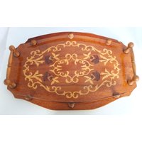 Tablett Serviertablett Holztablett Intarsien Servieren Barutensilo Bar Vintage Retro von oldcamerasandmore
