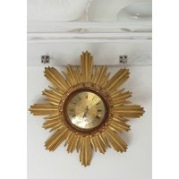 Uhr Blattgold Sonne Design Italy Sunburst Vergoldet Holz Geschnitzt von oldcamerasandmore