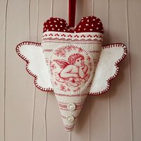 Herz Mit Engelsflügel- Rot Weiß - Leinen/Filz von oldlinen4you