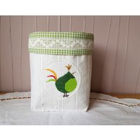 Utensilo-Stoffbehälter-Leinen-Weiß/Grün - Stickbild Dahlbeck Utensilo-Stoffbehälter-Leinen-Weiß/Grün - Stickbild Dahlbeck von oldlinen4you