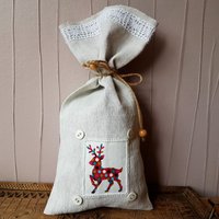 Weihnachtlicher Geschenkesack - Bauernleinen Hirsch von oldlinen4you