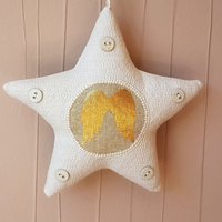 stern - Bauernleinen Mit Engelsflügel in Weiß/Gold Wäscheknöpfe von oldlinen4you