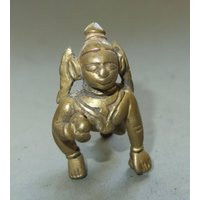 Antik Messing Baby Bala Krishna "Göttliche Kind Krishna" Mit Dem Angebot Spuren Statue Aus Nepal, Traditionelle Hindu-Gottheit Kunst, Kostenloser von oldmaya