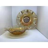 Jeannette Glass Irisierende Iris Und Herringbone Ruffled Bowls, Salat Obst Jeannette Glass Irisierende Iris Und Herringbone Ruffled Bowls, Salat Obst von oldoddthings