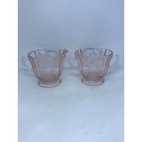 Macbeth Evans American Sweetheart Creamer Und Double Handle Open Zucker Set von oldoddthings